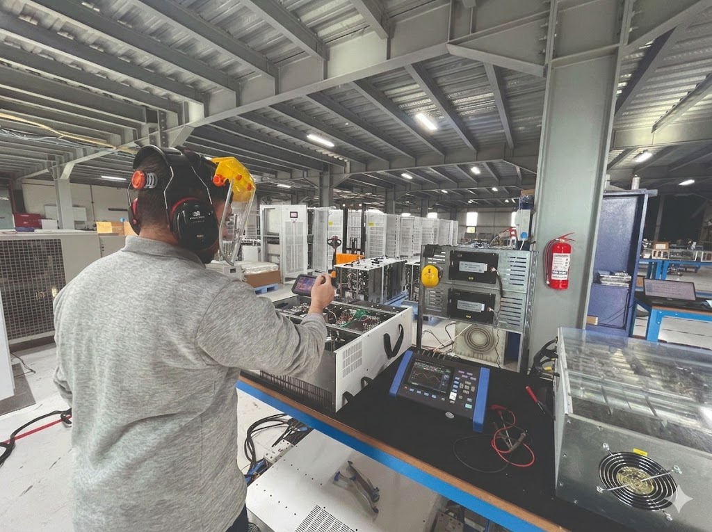 Technician working at a control panel inside the ENCLOVE production facility